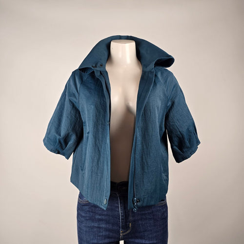Samuel Dong Teal Cropped Jacket Size M – Short Sleeve Statement Collar