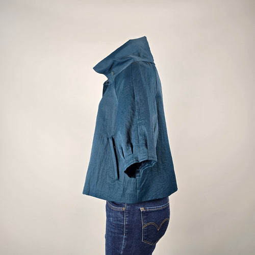 Samuel Dong Teal Cropped Jacket Size M – Short Sleeve Statement Collar