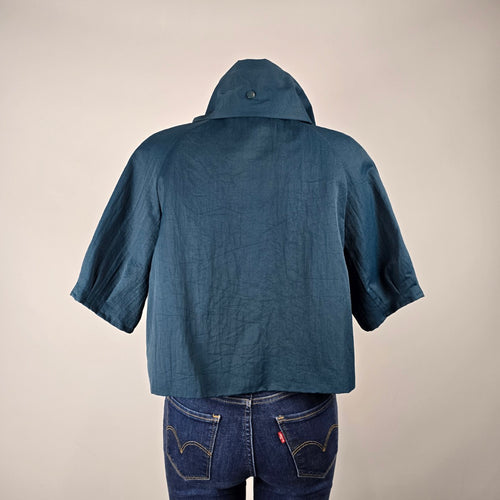Samuel Dong Teal Cropped Jacket Size M – Short Sleeve Statement Collar