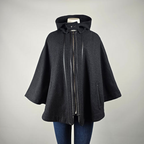 Banana Republic Black Wool Blend Hooded Cape Coat Size S