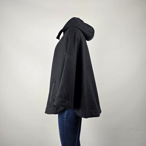 Banana Republic Black Wool Blend Hooded Cape Coat Size S