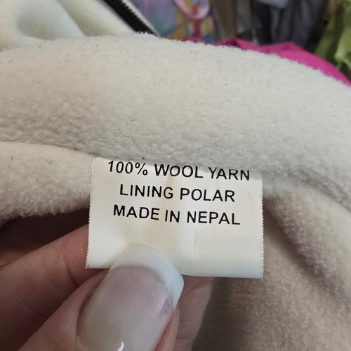 100% Wool Knit Hooded Jacket Made in Nepal – Fleece Lined Sweater Coat Size M