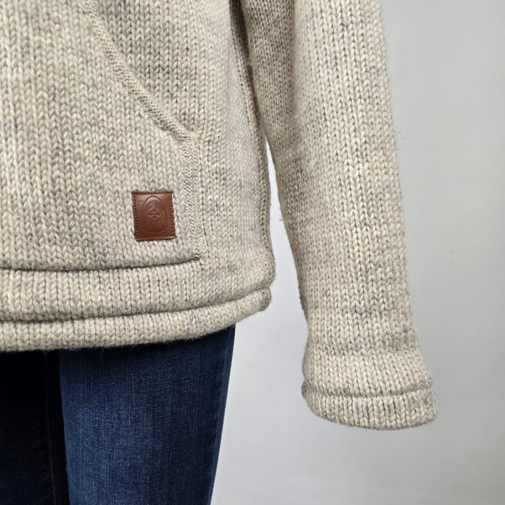 100% Wool Knit Hooded Jacket Made in Nepal – Fleece Lined Sweater Coat Size M