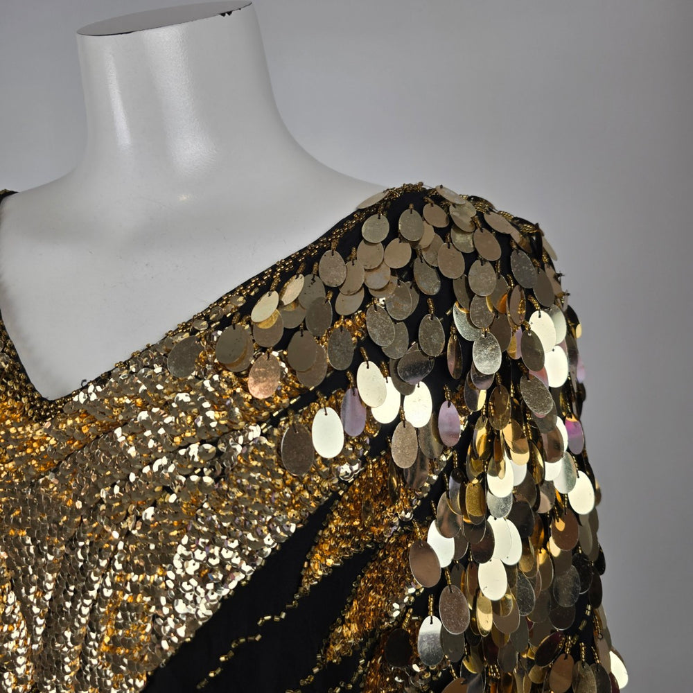 Vintage Shomax 100% Silk Gold Sequin Beaded Butterfly Top One Size