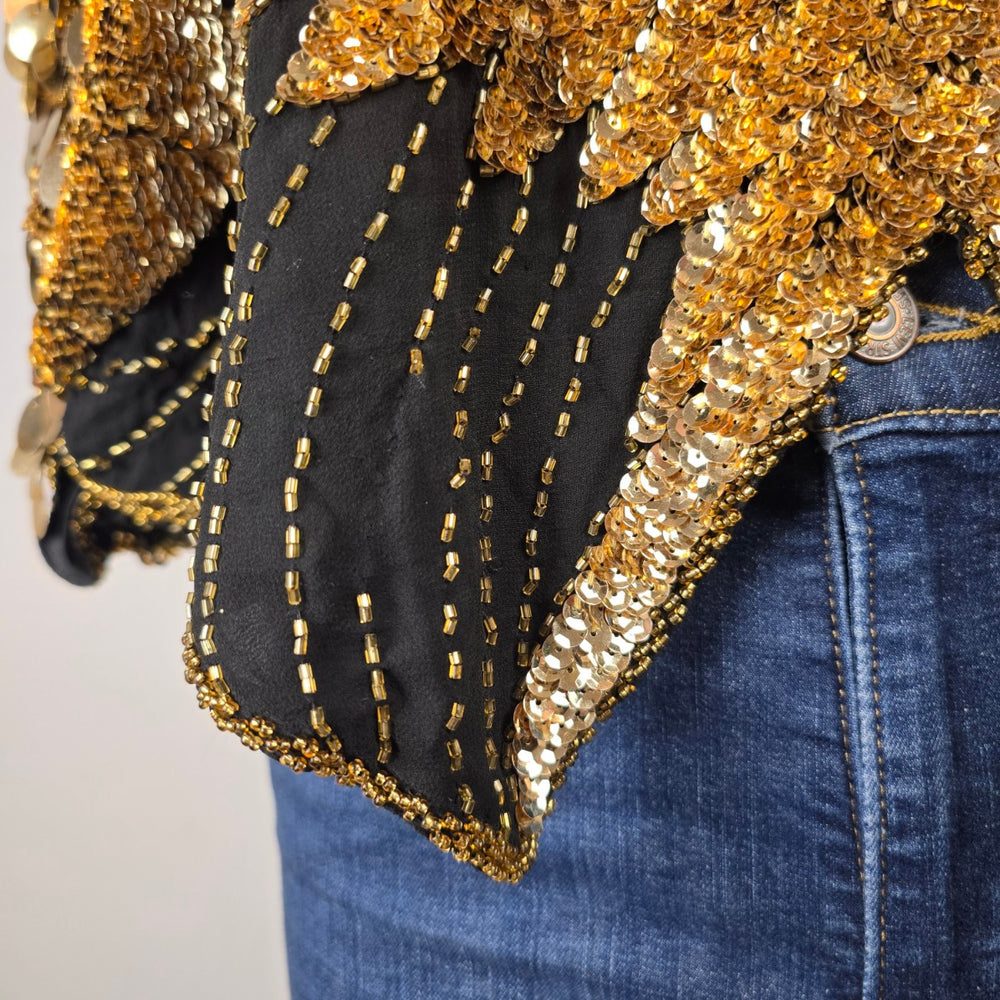 Vintage Shomax 100% Silk Gold Sequin Beaded Butterfly Top One Size