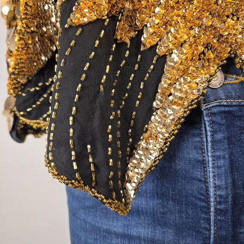 Vintage Shomax 100% Silk Gold Sequin Beaded Butterfly Top One Size
