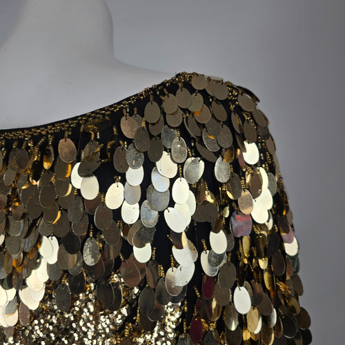 Vintage Shomax 100% Silk Gold Sequin Beaded Butterfly Top One Size