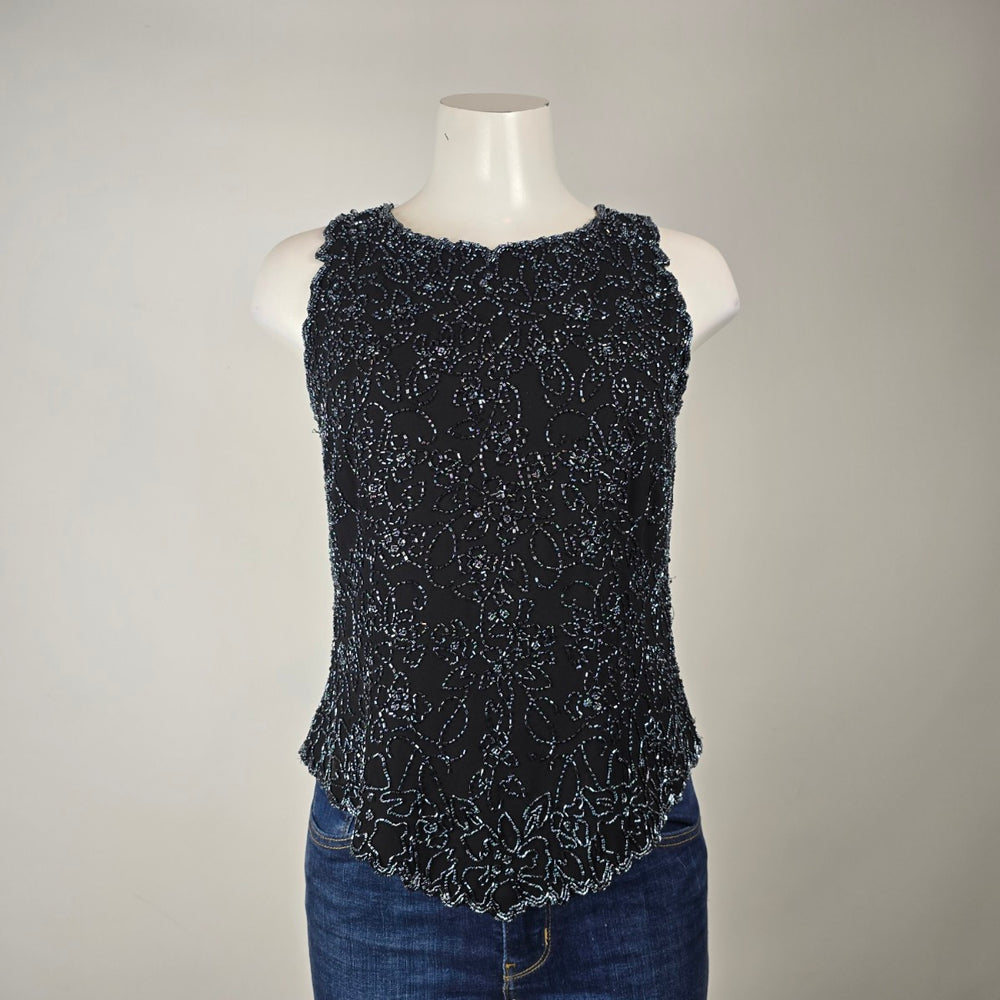 JMD New York Black Beaded Sleeveless Top Size M/L – Evening Party Blouse