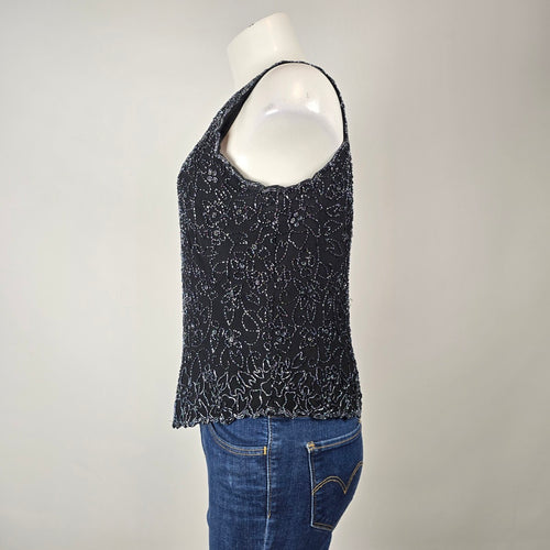 JMD New York Black Beaded Sleeveless Top Size M/L – Evening Party Blouse