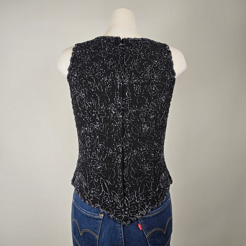 JMD New York Black Beaded Sleeveless Top Size M/L – Evening Party Blouse