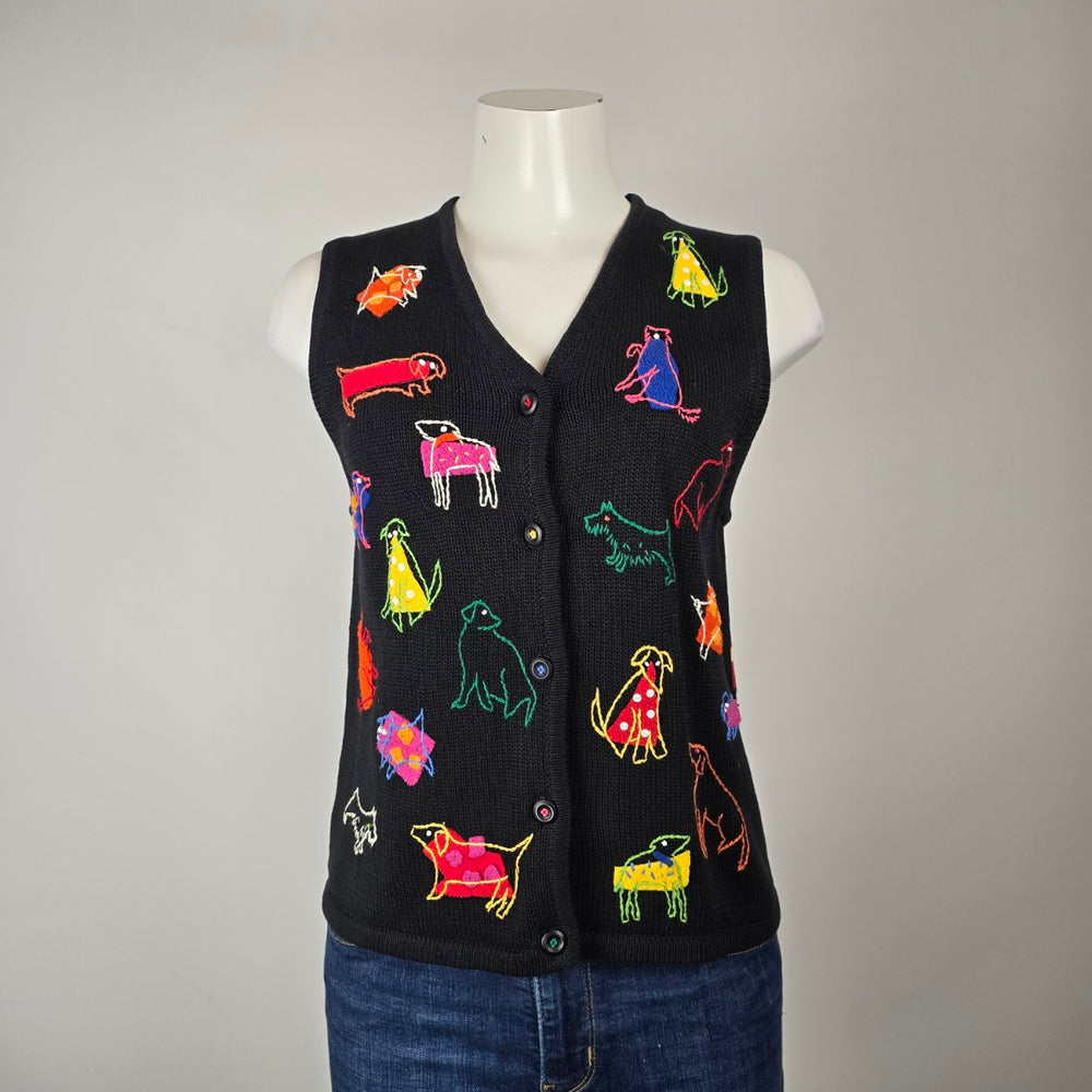 Vintage Susan Bristol Hand Embroidered Dog Sweater Vest Size S