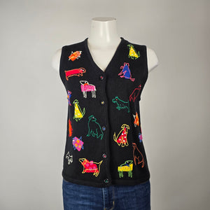 Vintage Susan Bristol Hand Embroidered Dog Sweater Vest Size S