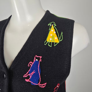 Vintage Susan Bristol Hand Embroidered Dog Sweater Vest Size S