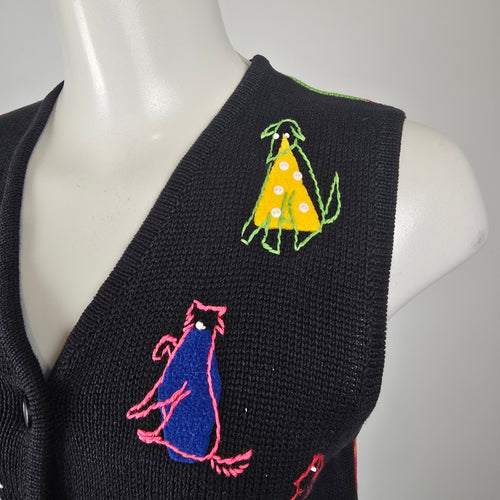 Vintage Susan Bristol Hand Embroidered Dog Sweater Vest Size S
