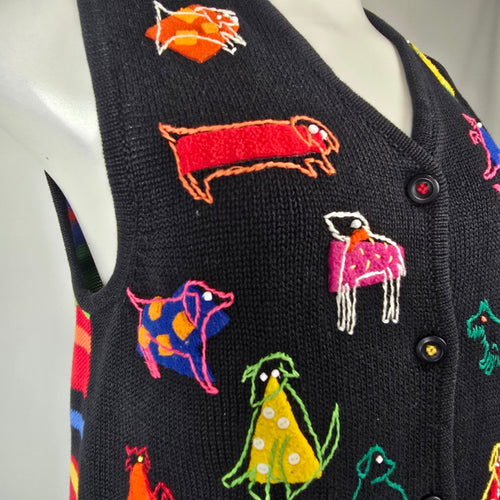 Vintage Susan Bristol Hand Embroidered Dog Sweater Vest Size S