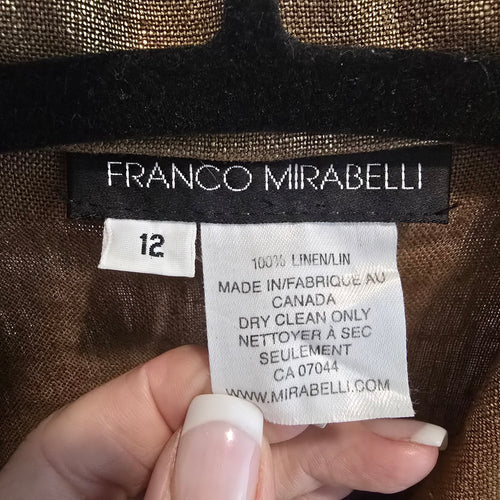 Franco Mirabelli Gold Metallic Linen Cropped Blazer Size 12 Made in Canada