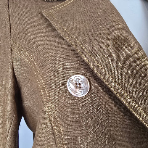 Franco Mirabelli Gold Metallic Linen Cropped Blazer Size 12 Made in Canada