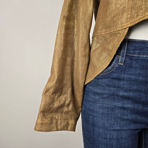Franco Mirabelli Gold Metallic Linen Cropped Blazer Size 12 Made in Canada