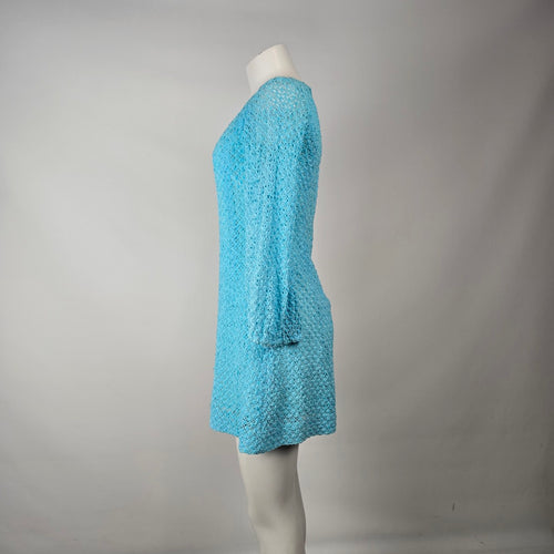 Vintage Turquoise Ribbon Knit Crochet Dress & Vest Set Size S