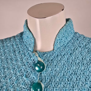 Vintage Turquoise Ribbon Knit Crochet Dress & Vest Set Size S