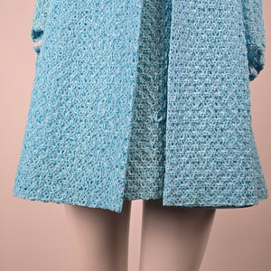 Vintage Turquoise Ribbon Knit Crochet Dress & Vest Set Size S