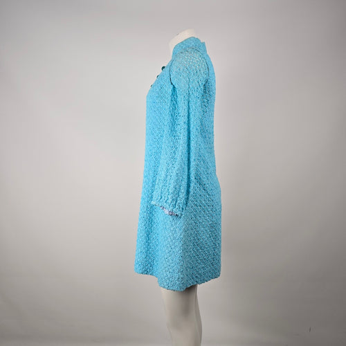 Vintage Turquoise Ribbon Knit Crochet Dress & Vest Set Size S