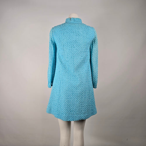 Vintage Turquoise Ribbon Knit Crochet Dress & Vest Set Size S