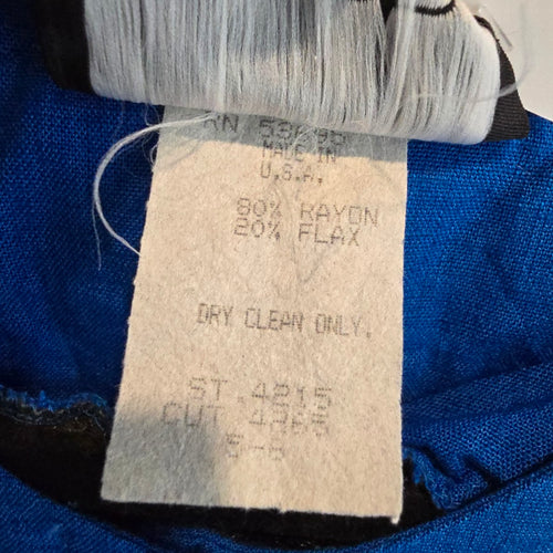 Vintage Phoebe Cobalt Blue Linen Blend Button Front Dress Size 5/6