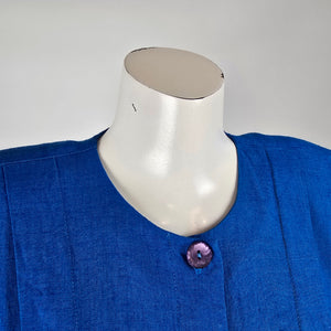 Vintage Phoebe Cobalt Blue Linen Blend Button Front Dress Size 5/6