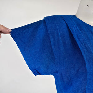 Vintage Phoebe Cobalt Blue Linen Blend Button Front Dress Size 5/6