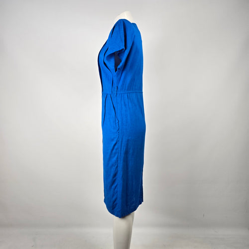 Vintage Phoebe Cobalt Blue Linen Blend Button Front Dress Size 5/6