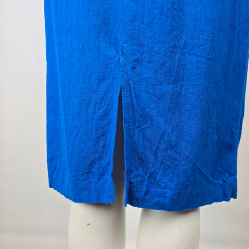 Vintage Phoebe Cobalt Blue Linen Blend Button Front Dress Size 5/6