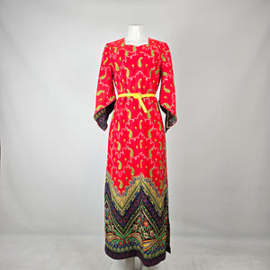 Handmade Vintage Red Paisley Border Print Maxi Dress Size S/M