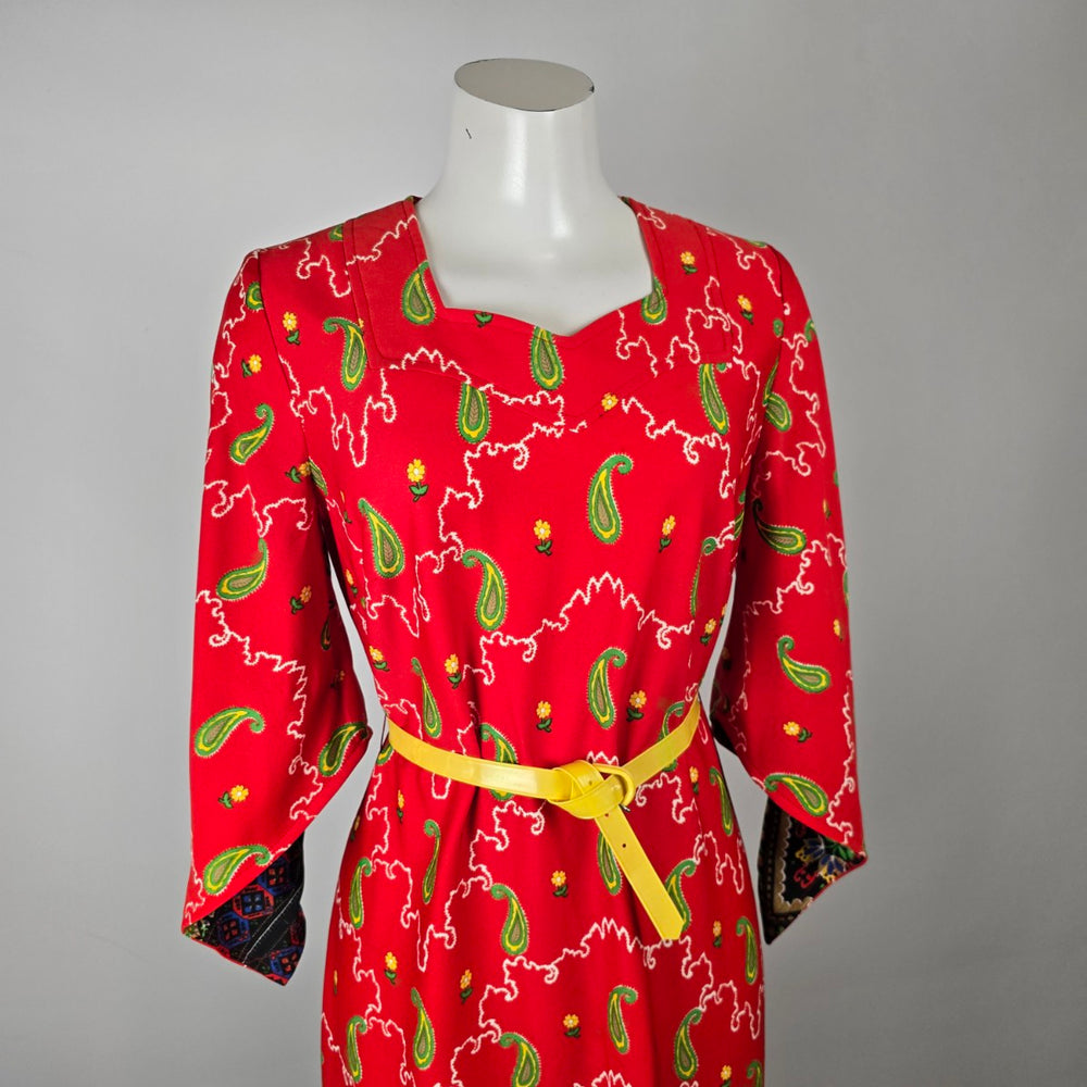 Handmade Vintage Red Paisley Border Print Maxi Dress Size S/M