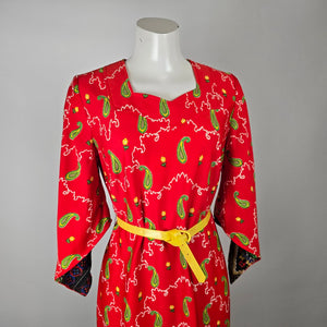 Handmade Vintage Red Paisley Border Print Maxi Dress Size S/M