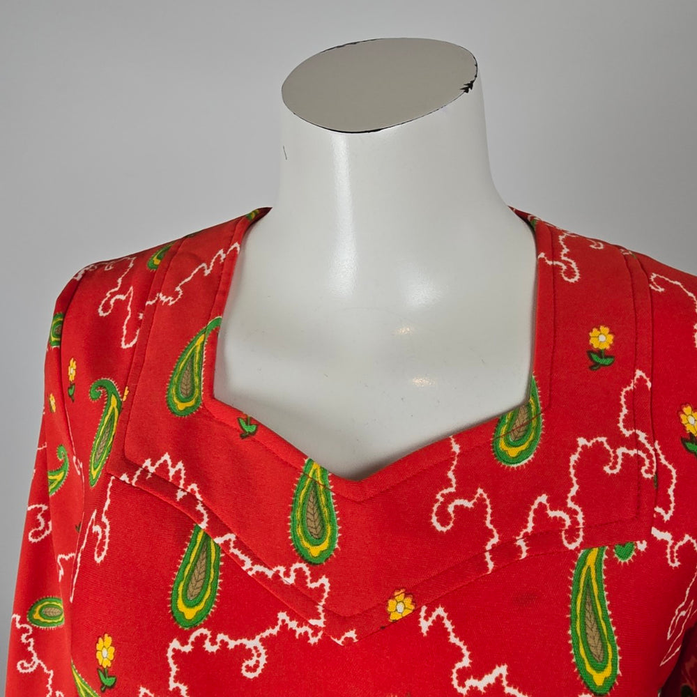 Handmade Vintage Red Paisley Border Print Maxi Dress Size S/M