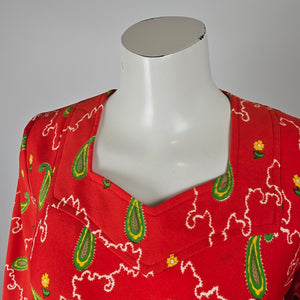 Handmade Vintage Red Paisley Border Print Maxi Dress Size S/M
