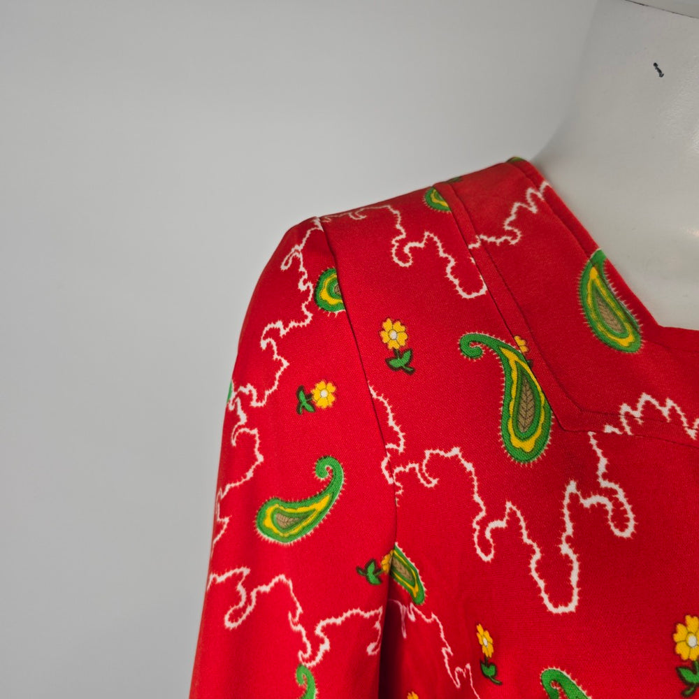 Handmade Vintage Red Paisley Border Print Maxi Dress Size S/M