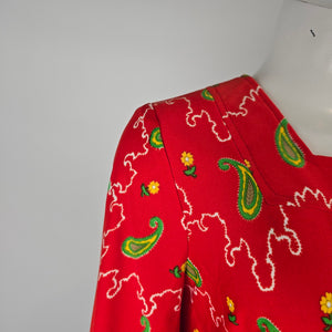 Handmade Vintage Red Paisley Border Print Maxi Dress Size S/M