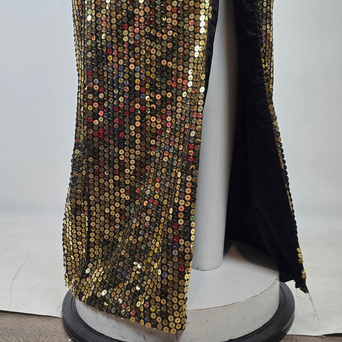 Vintage 90s Nadine Gold Sequin Halter Maxi Dress Size 13