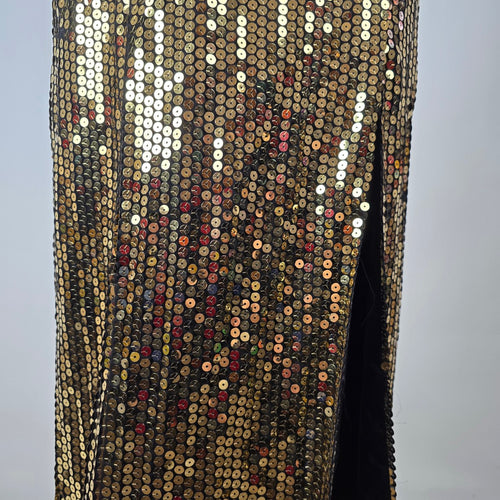 Vintage 90s Nadine Gold Sequin Halter Maxi Dress Size 13
