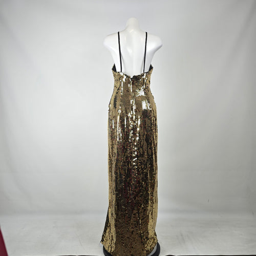 Vintage 90s Nadine Gold Sequin Halter Maxi Dress Size 13