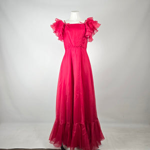 Vintage Hot Pink Ruffle Sleeve Maxi Dress Size S/M