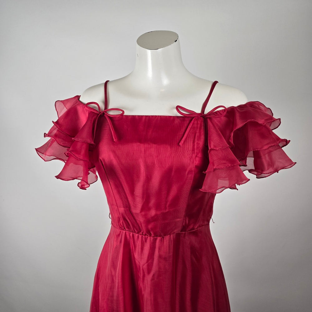 Vintage Hot Pink Ruffle Sleeve Maxi Dress Size S/M