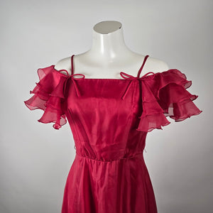 Vintage Hot Pink Ruffle Sleeve Maxi Dress Size S/M