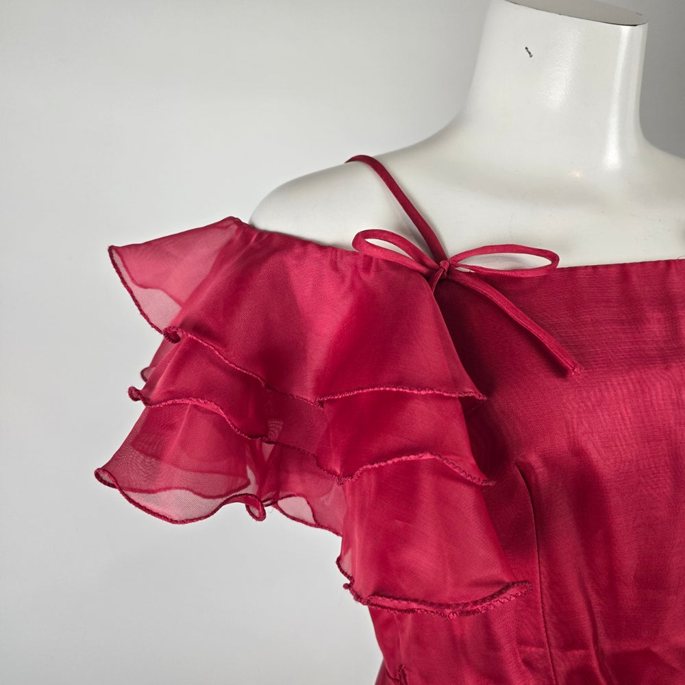 Vintage Hot Pink Ruffle Sleeve Maxi Dress Size S/M