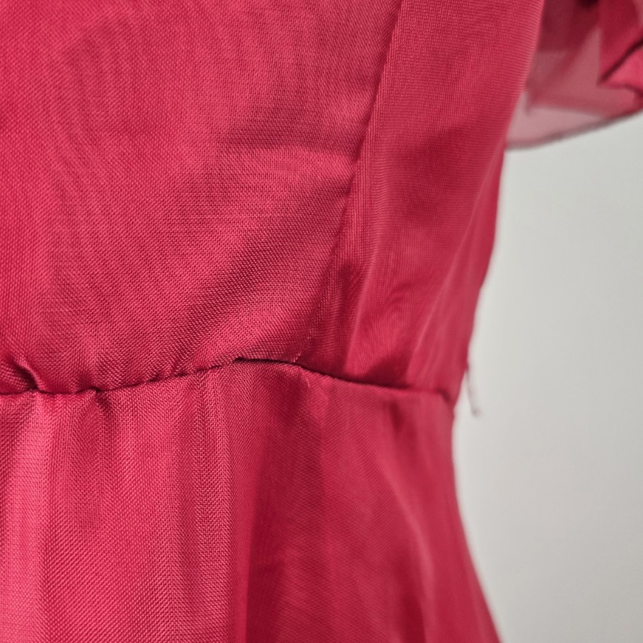 Vintage Hot Pink Ruffle Sleeve Maxi Dress Size S/M
