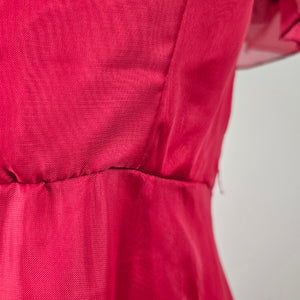Vintage Hot Pink Ruffle Sleeve Maxi Dress Size S/M