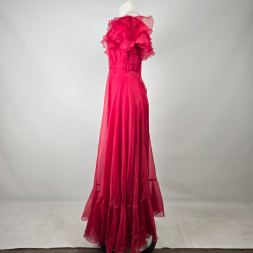 Vintage Hot Pink Ruffle Sleeve Maxi Dress Size S/M