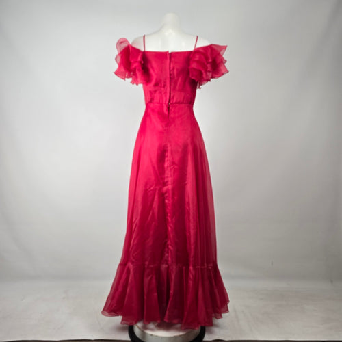 Vintage Hot Pink Ruffle Sleeve Maxi Dress Size S/M